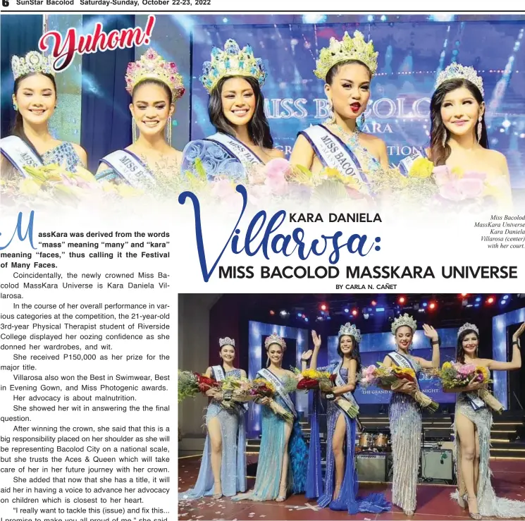  ?? ?? Waving to the crowd are Miss Bacolod Masskara top winners.