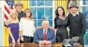  ?? TWITTER ?? Former Alaska governor Sarah Palin, along with musicians Kid Rock and Ted Nugent, visited President Trump on Wednesday night. Questions are being raised whether they mocked Hillary Clinton, when they posed in front of a portrait of the former first lady.