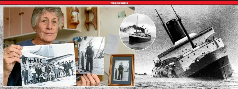  ??  ?? Wynne Garrick displays photos of her uncle, who was on board both the TSS Wahine, circled, and the TEV Wahine, above right.