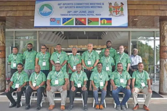  ?? Photo: Waisea Nasokia ?? Minister for Youth and Sports Parveen Bala (sitting fifth from left) with regional Sports Ministers and Sports Committee members at the Tanoa Internatio­nal Hotel in Nadi.