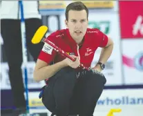  ?? MICHAEL BURNS/CURLING CANADA ?? Defending Canadian men's champion Brendan Bottcher and his Edmonton rink will battle teams from Mexico and Brazil at the Lacombe Curling Club at the end of the month.