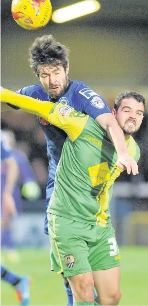  ?? Jackie Meredith ?? ●●Joe Rafferty headed a gilt-edged chance over the crossbar at the start of the second half