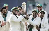  ?? PICTURE: REUTERS ?? Pakistan celebrate winning the ICC Champions Trophy after beating holders India, their favourite foes, at the Oval in London yesterday.