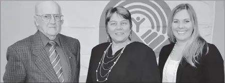  ??  ?? Louise Bacque, Director of the Family Resource Centre Swift Current Inc., received a Swift Current United Way allocation contributi­on from Swift Current United Way board Past President Archie Green and Swift Current United Way Executive Director Darla...