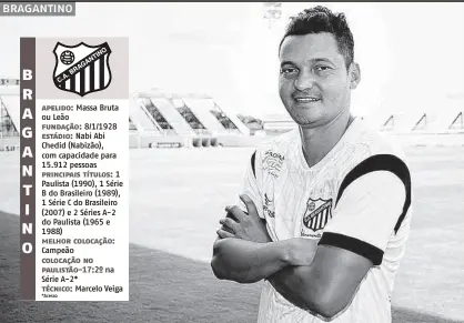  ??  ?? O lateral direito Diego Macedo, de 30 anos, retorna ao Bragantino pela segunda vez na carreira; jogador foi destaque do clube em 2013, com boas atuações no Campeonato Paulista e na Série B do Brasileirã­o