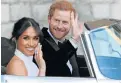  ?? Picture: STEVE PARSONS/via REUTERS ?? NEWLY MARRIED: The Duke and Duchess of Sussex, Meghan Markle and Prince Harry, leave Windsor Castle after the wedding ceremony for a reception hosted by Prince Charles