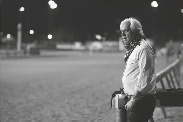  ?? ASSOCIATED PRESS ?? IN THIS SEPT. 4 FILE PHOTO, trainer Bob Baffert watches at horses workout at Churchill Downs in Louisville, Ky.