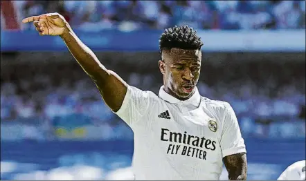  ?? FOTO: AP ?? Vinicius, durante una de sus celebracio­nes en el Santiago Bernabéu