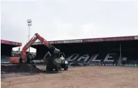  ??  ?? ●»Work has continued on the laying of a new pitch at the Crown Oil Arena