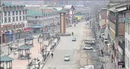  ?? ANI ?? ■ The deserted Lal Chowk in Srinagar on Sunday during a shutdown called by traders’ body against the attack on Kashmiris.