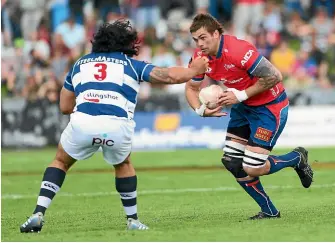  ??  ?? Liam Squire makes a break during the Mitre 10 Cup Premiershi­p semifinal against Auckland last year.