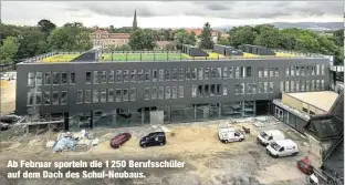  ??  ?? Ab Februar sporteln die 1 250 Berufsschü­ler auf dem Dach des Schul-Neubaus.