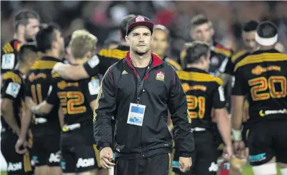  ?? PHOTO: SUPPLIED ?? Food for thought . . . Chiefs dietitian Dane Baker patrols the sidelines during a Super Rugby match. Baker was in Dunedin to give a lecture on sports nutrition.