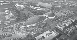  ?? AP ?? Artist rendering shows the future complex in Exhibition Park near the Los Angeles Coliseum that will house the George Lucas Museum of Narrative Art.