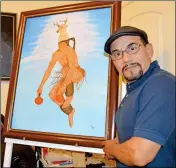  ?? Buy this photo at YumaSun.com PHOTO BY CESAR NEYOY/BAJO EL SOL ?? ENOC PALAFOX WITH HIS from Sonora. painting depicting a Yaqui dancer