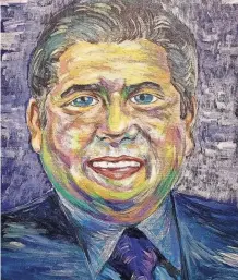  ?? SEUNGRI “VICTORIA” PARK VIA AP ?? SeungRi “Victoria” Park, a Chicago schoolteac­her and artist, sent Illinois Gov. J.B. Pritzker this painting, called “2:30 p.m. Man,” which was created during the COVID-19 pandemic. Pritzker has been lavished with hundreds of gifts from around the world, ranging from a $950 bottle of Japanese whiskey to 35 cents – a quarter and dime, to be exact.