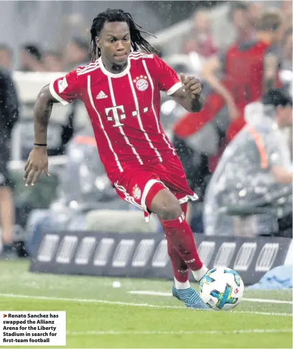  ??  ?? > Renato Sanchez has swapped the Allianz Arena for the Liberty Stadium in search for first-team football