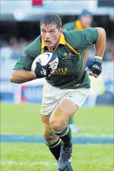  ?? Picture: GALLO IMAGES ?? CHARGE OF THE MAN BRIGADE: Joost van der Westhuizen, a previous Bok captain, held his own as leader at the hallowed grounds of Loftus Versfeld in Pretoria. Players, as well as coaching staff, respected his enduring passion, profession­alism and utter...