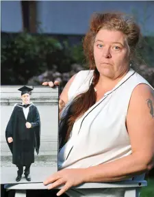  ??  ?? Fanny Binder, who has flown to Greece, with a photo of her son Sean at his university graduation. Photo: Darragh McSweeney