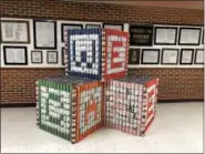  ?? SUBMITTED PHOTO ?? The Canstructu­re that Fleetwood Area Middle School students and teachers built on MLK Jr. Day. The cans will all be donated to the Greater Berks Food Bank.