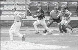  ?? Arkansas Democrat-Gazette/MITCHELL PE MASILUN ?? Cade White (center) drove in two runs in Conway’s 7-6 victory over Sheridan in the American Legion State Tournament in Conway.