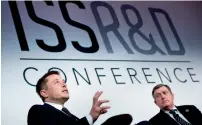  ?? — AFP ?? Elon Musk and Kirk Shireman, Nasa manager for the Internatio­nal Space Station Programme, at a conference in Washington, DC.