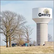  ?? Westside Eagle Observer file photo/RANDY MOLL ?? Gentry’s new water tower on Y-City Road while under constructi­on.