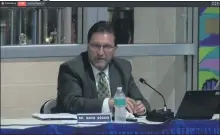  ?? IMAGE FROM SCREENSHOT ?? Spring-Ford Superinten­dent David Goodin addresses the school board during Monday’s meeting.