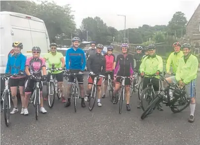  ??  ?? The team of cyclists riding in memory of Cupar ambulance technician Jimmy Hall – many of whom have little cycling experience – raised £4,600 for Edinburgh Royal Infirmary’s intensive care unit.