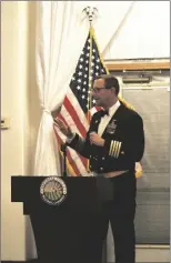  ?? MARCIE LANDEROS PHOTO ?? Naval Air Facility El Centro Commanding Officer, Captain Michael “Spike” Lee, thanks the audience during the Imperial Valley Regional Chamber of Commerce
16th Annual Air Show Gala on February 24, in El Centro.