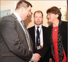  ?? Cllr Niall Kelleher Mayor of Killarney with Arlene Foster at the Killarney Economic Conference. Photo by Michelle Cooper Galvin ??