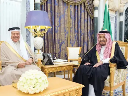  ?? King Salman meets GCC Secretary-General Dr. Abdullatif bin Rashid Al-Zayani in Riyadh on Tuesday. ??