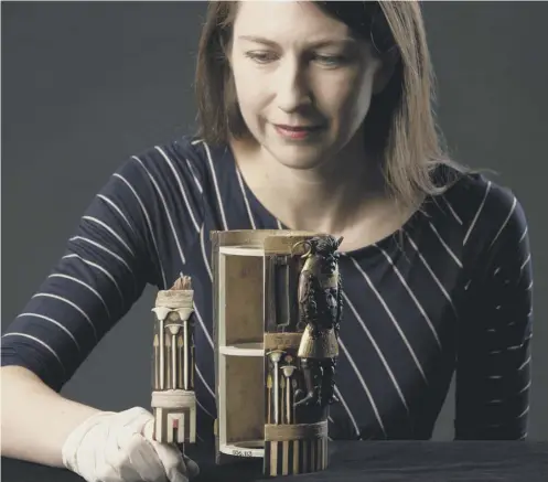  ??  ?? 0 Dr Margaret Maitland with the perfume box, which will go on display later this year as part of an exhibition about ancient Egypt