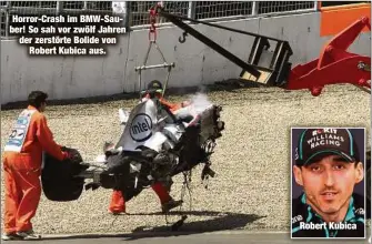  ??  ?? Horror-Crash im BMW-Sauber! So sah vor zwölf Jahren der zerstörte Bolide von
Robert Kubica aus.
Robert Kubica