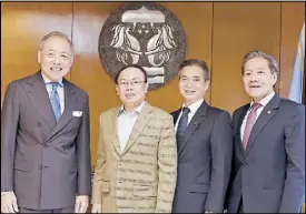  ??  ?? PRUDENTIAL GUARANTEE APPOINTS NEW PRESIDENT: Prudential Guarantee, the country’s leading non-life insurance company, has appointed Anton Sy as president and chief executive officer. Shown during a courtesy call at the Insurance Commission are (from left) Prudential Guarantee chairman Robert Coyiuto Jr., Insurance Commission­er Dennis Funa, Prudential Guarantee president and CEO Anthony Sy and Prudential Guarantee deputy chairman Celestino Ang.