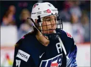  ?? (AP/Chris Szagola) ?? Hilary Knight prepares for a hockey game against Canada on Oct. 22 in Allentown, Pa. The 32-year-old will make her U.S. women’s hockey record-tying fourth Olympic appearance at the Beijing Games in February.