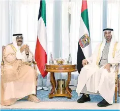  ?? ?? His Highness the Amir Sheikh Mishal Al-Ahmad Al-Jaber Al-Sabah and UAE President Sheikh Mohammad bin Zayed Al-Nahyan. — KUNA photos