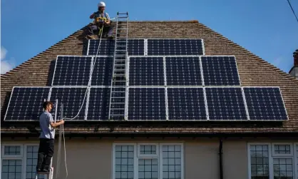  ?? Photograph: Andrew Aitchison/In Pictures/Getty Images ?? Solar panels on a roof in Folkestone. The grants were intended to support the public to make their homes more energy efficient and move away from fossil fuel heating.