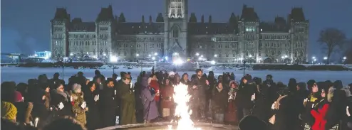  ?? ERROL MCGIHON / POSTMEDIA NEWS FILES ?? People hold a vigil on Parliament Hill in 2019 to show their solidarity on the second anniversar­y of the Quebec City mosque shooting.
