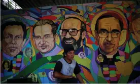  ??  ?? A mural by artist Renacho Melgar in San Salvador depicts the Jesuit priests murdered by death squads in 1989. Ignacio Martín-Baró is third from left. Photograph: Rodrigo Sura/EPA