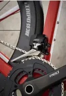  ??  ?? Below DT Swiss wheels may be deep, but still provide a stable ride Bottom SRAM’s Red eTap groupset is highly sought after