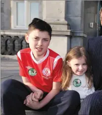  ??  ?? Newly elected Fianna Fáil TD Marc MacSharry pictured outside his children, Marc junior, Isabel and Julie- Rose. Pic: Carl Brenn