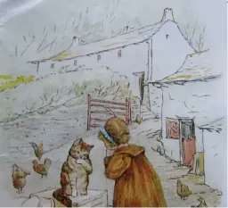  ??  ?? Above left: Beatrix Potter’s painting of Skillgill Farm as in the Tiggy Winkle book.