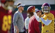  ?? L.A. TIMES/ TNS 2022 ?? The appeal of USC likely making a run at the title in 2022 is new coach Lincoln Riley (left), who brought along with him some impressive tranfers, including QB Caleb Williams.