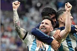  ?? RICARDO MAZALAN / AP ?? Argentina’s Lionel Messi celebrates at the end of the World Cup quarterfin­al soccer match between the Netherland­s and Argentina, at the Lusail Stadium in Lusail, Qatar, Saturday.