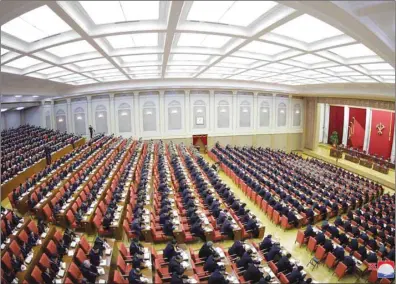  ??  ?? Attendees are seen during the 5th Plenary Meeting of the 7th Central Committee of the Workers’ Party of Korea (WPK).