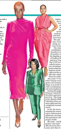  ??  ?? Celebritie­s with a flair for the dramatic: Michelle Obama, left, is among Christophe­r John Rogers’s clients, along with Tracee Ellis Ross, far right, and Regina King, bottom. Right, a model at Rogers’s latest New York Fashion Week show