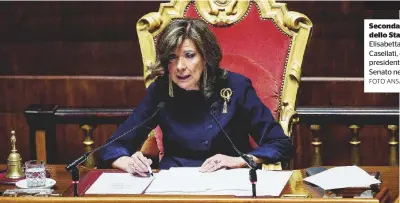  ?? FOTO ANSA ?? Seconda carica dello Stato Maria Elisabetta Alberti Casellati, eletta presidente del Senato nel 2018