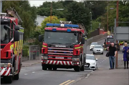  ??  ?? Crookston Road was closed to all traffic as emergency crews rushed to Rosshall Academy in Crookston