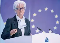  ?? — AFP ?? President of the European Central Bank (ECB) Christine Lagarde addresses a press conference following the meeting of the governing council of the ECB in Frankfurt on Thursday.